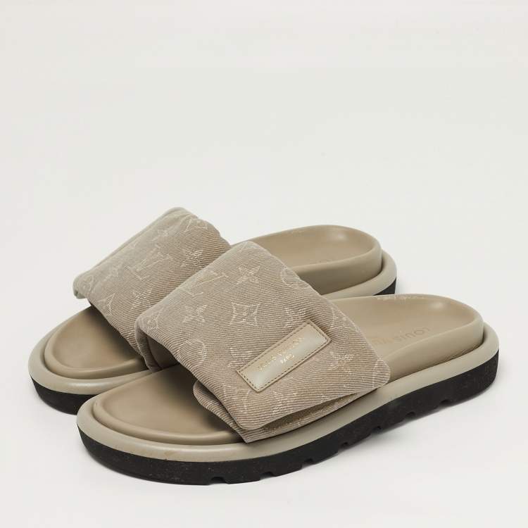 Pre Owned Louis Vuitton Pool Pillow Size 38 Grey Monogram Canvas Flat Slide