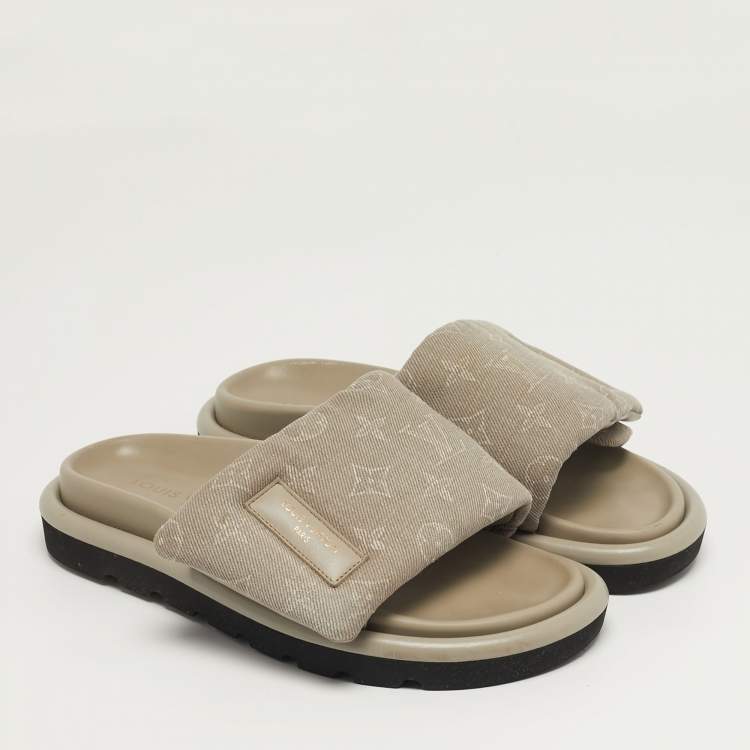 Pre Owned Louis Vuitton Pool Pillow Size 38 Grey Monogram Canvas Flat Slide