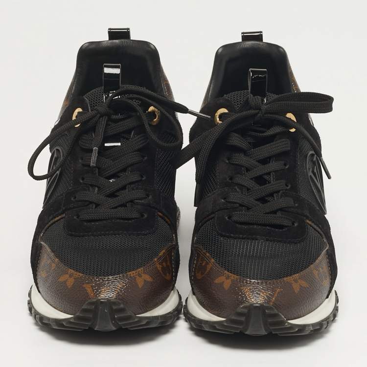 Pre Owned Louis Vuitton Run Away Size 38 Black/Brown Monogram Canvas and Mesh Lace Up Sneakers