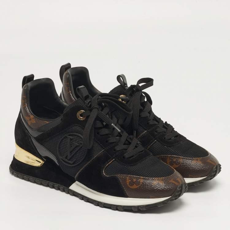 Pre Owned Louis Vuitton Run Away Size 38 Black/Brown Monogram Canvas and Mesh Lace Up Sneakers