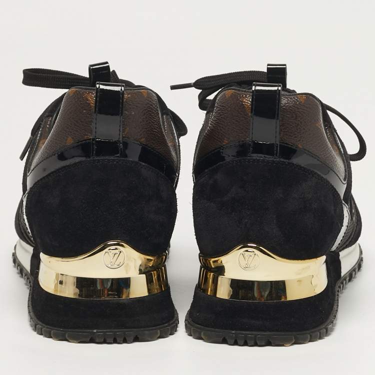 Pre Owned Louis Vuitton Run Away Size 38 Black/Brown Monogram Canvas and Mesh Lace Up Sneakers