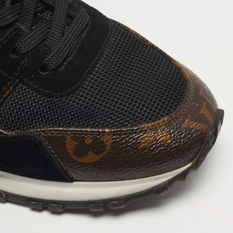 Pre Owned Louis Vuitton Run Away Size 38 Black/Brown Monogram Canvas and Mesh Lace Up Sneakers