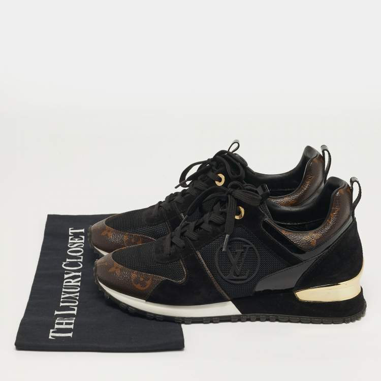 Pre Owned Louis Vuitton Run Away Size 38 Black/Brown Monogram Canvas and Mesh Lace Up Sneakers
