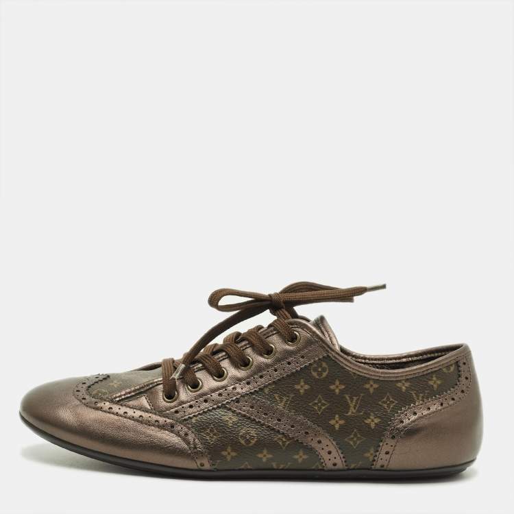 Pre Owned Louis Vuitton Size 40 Brown/Bronze Monogram Canvas and Leather Low Top Sneakers