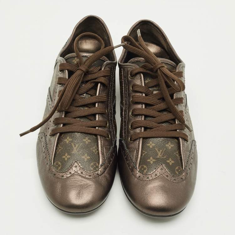 Pre Owned Louis Vuitton Size 40 Brown/Bronze Monogram Canvas and Leather Low Top Sneakers