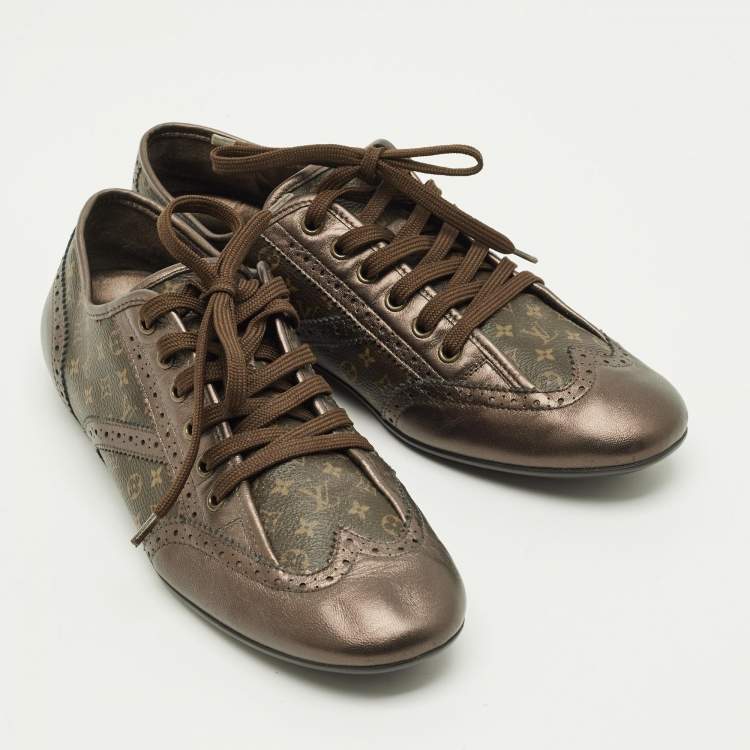 Pre Owned Louis Vuitton Size 40 Brown/Bronze Monogram Canvas and Leather Low Top Sneakers
