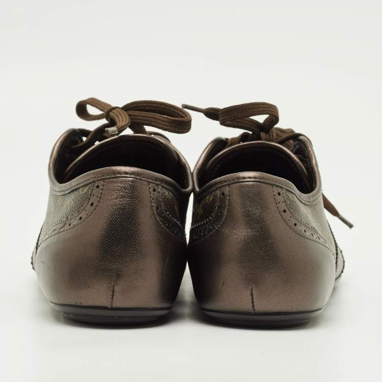 Pre Owned Louis Vuitton Size 40 Brown/Bronze Monogram Canvas and Leather Low Top Sneakers