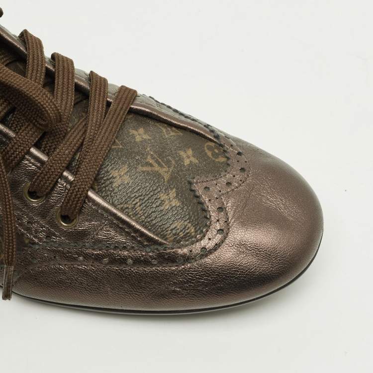 Pre Owned Louis Vuitton Size 40 Brown/Bronze Monogram Canvas and Leather Low Top Sneakers