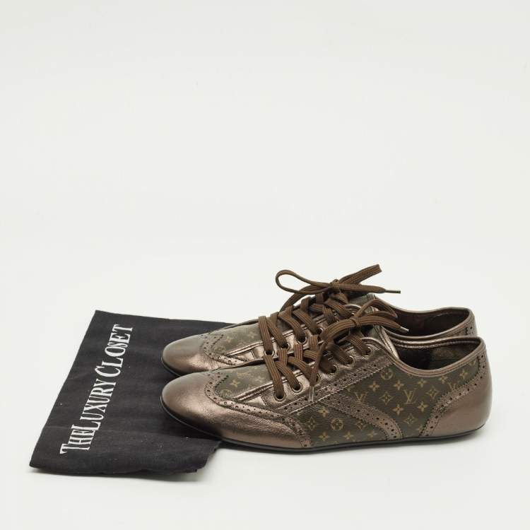 Pre Owned Louis Vuitton Size 40 Brown/Bronze Monogram Canvas and Leather Low Top Sneakers