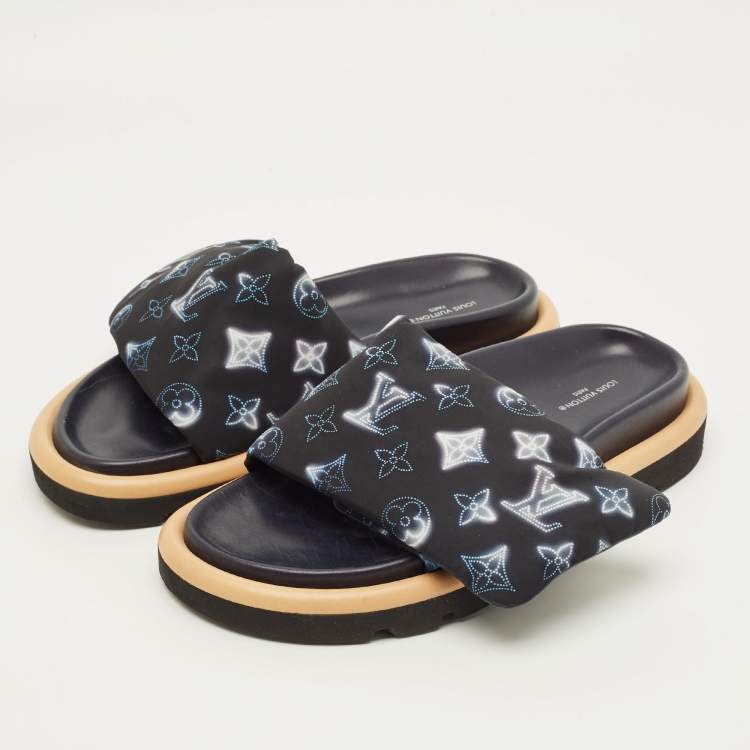 Pre Owned Louis Vuitton Pool Pillow Size 38 Navy Blue Monogram Neoprene Flat Slide