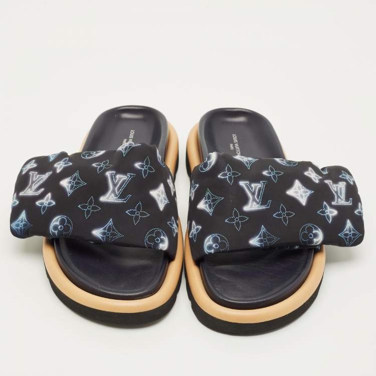 Pre Owned Louis Vuitton Pool Pillow Size 38 Navy Blue Monogram Neoprene Flat Slide