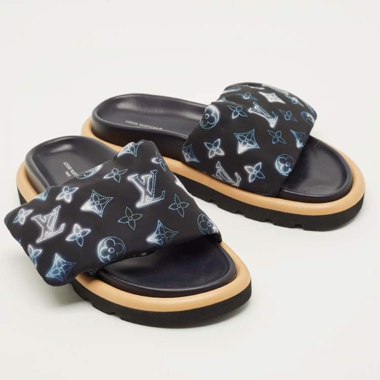 Pre Owned Louis Vuitton Pool Pillow Size 38 Navy Blue Monogram Neoprene Flat Slide