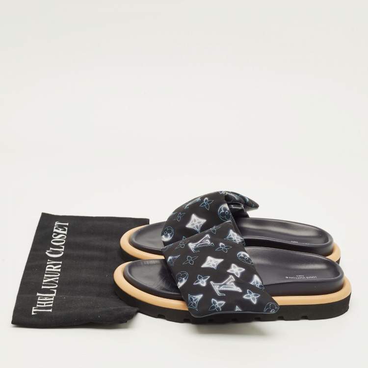 Pre Owned Louis Vuitton Pool Pillow Size 38 Navy Blue Monogram Neoprene Flat Slide