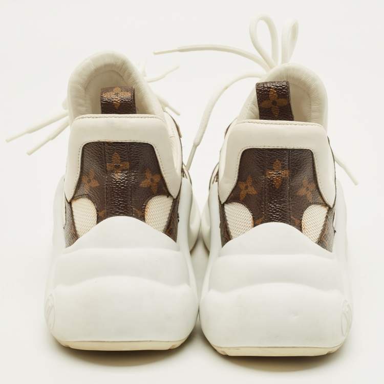 Pre Owned Louis Vuitton Archlight Size 36.5 White Monogram Canvas and Mesh Lace Up Sneakers