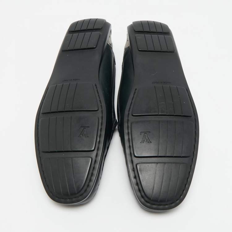 Pre Owned Louis Vuitton Size 40 Black/Beige Monogram Canvas and Leather Buckle Loafers