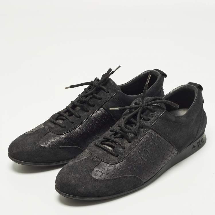 Pre Owned Louis Vuitton Size 41 Black Monongram Satin and Suede Low Top Sneakers