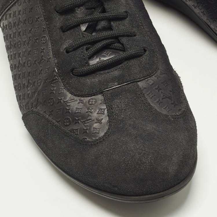 Pre Owned Louis Vuitton Size 41 Black Monongram Satin and Suede Low Top Sneakers