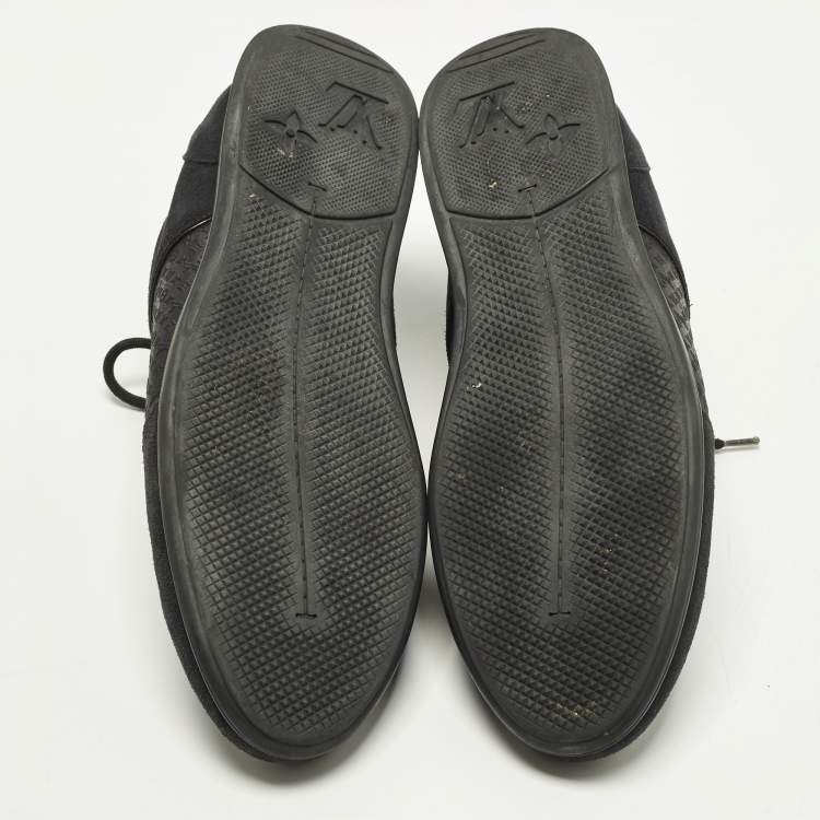 Pre Owned Louis Vuitton Size 41 Black Monongram Satin and Suede Low Top Sneakers