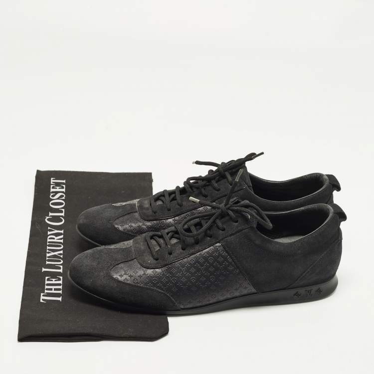 Pre Owned Louis Vuitton Size 41 Black Monongram Satin and Suede Low Top Sneakers