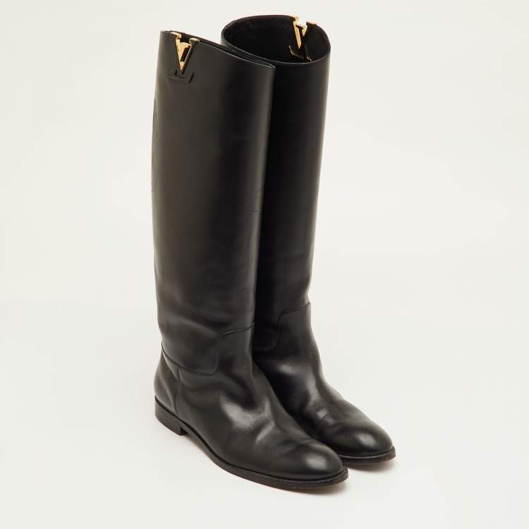 مملوكة مسبقًا Louis Vuitton Heritage Size 40.5 Black Leather Knee Length Boots