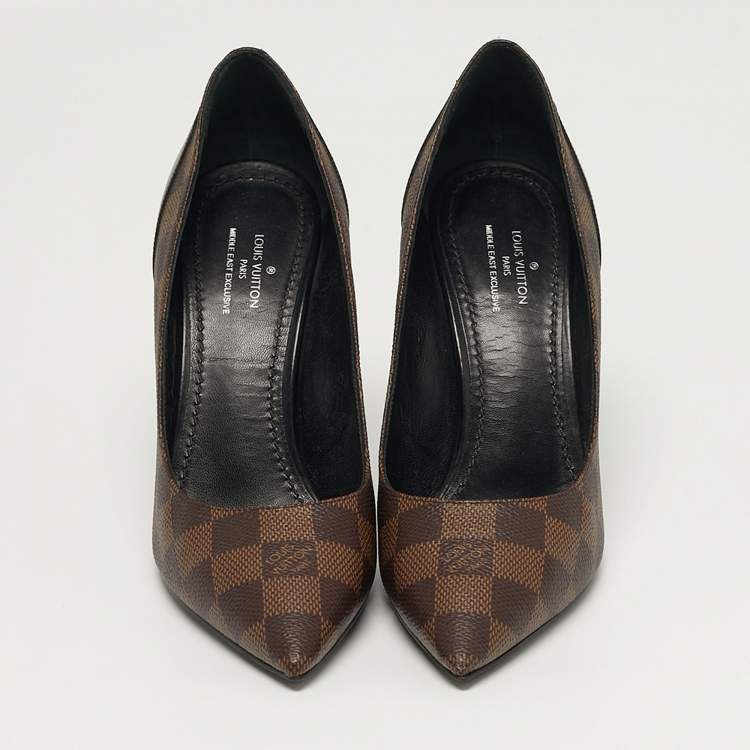 مملوكة مسبقًا حذاء كعب عالي لوي فيتون شيري جلد وقماش بنقشة الشعار بني مقاس 38