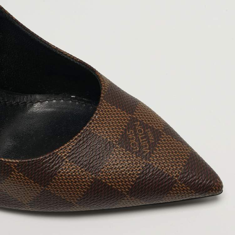 مملوكة مسبقًا حذاء كعب عالي لوي فيتون شيري جلد وقماش بنقشة الشعار بني مقاس 38