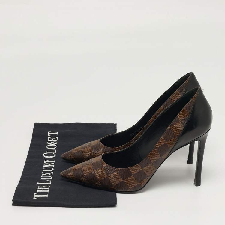 مملوكة مسبقًا حذاء كعب عالي لوي فيتون شيري جلد وقماش بنقشة الشعار بني مقاس 38