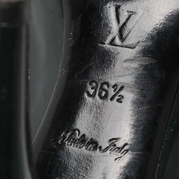 Pre Owned Louis Vuitton Size 36.5 Green Patent Leather Slingback Sandals