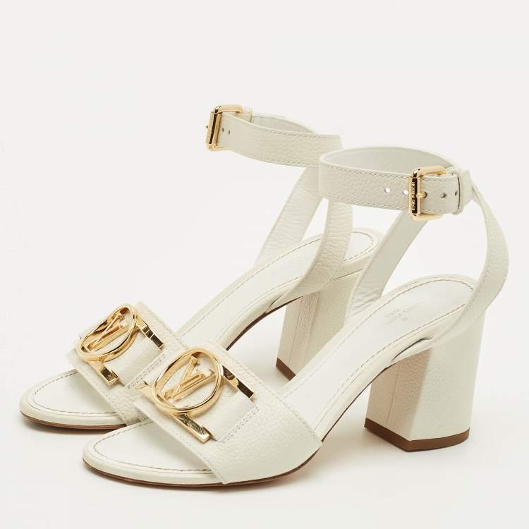 Pre Owned Louis Vuitton Lock It Size 36 White Leather Ankle Strap Sandals