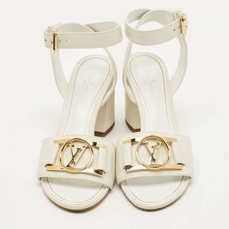 Pre Owned Louis Vuitton Lock It Size 36 White Leather Ankle Strap Sandals
