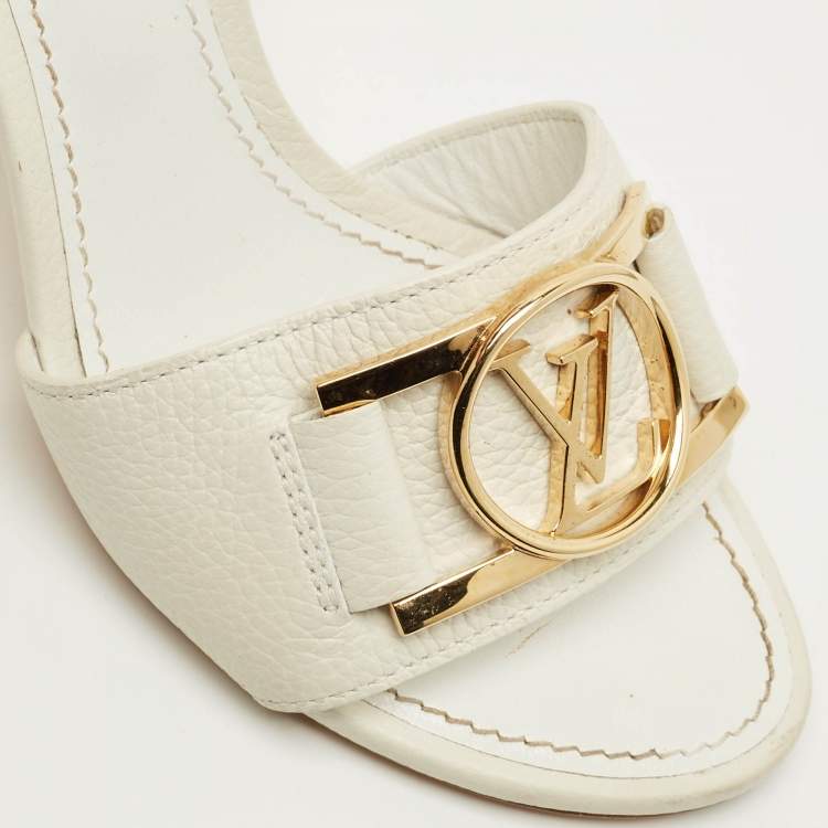 Pre Owned Louis Vuitton Lock It Size 36 White Leather Ankle Strap Sandals