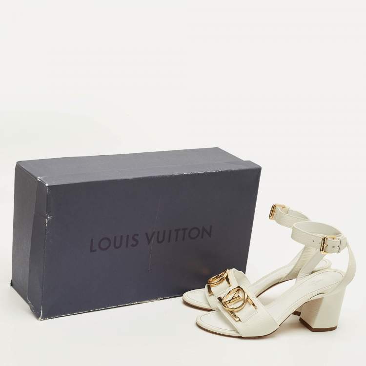 Pre Owned Louis Vuitton Lock It Size 36 White Leather Ankle Strap Sandals
