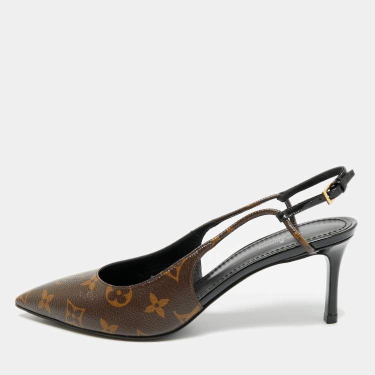 Pre Owned Louis Vuitton Chérie Size 38.5 Monogram Canvas Slingback Pumps