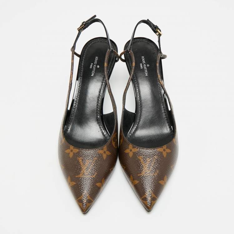 Pre Owned Louis Vuitton Chérie Size 38.5 Monogram Canvas Slingback Pumps