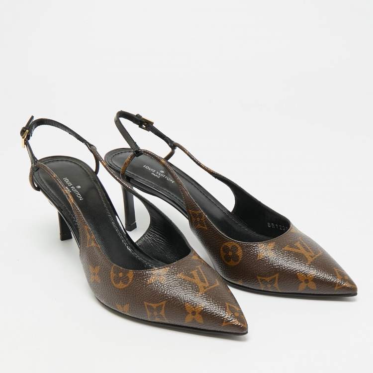 Pre Owned Louis Vuitton Chérie Size 38.5 Monogram Canvas Slingback Pumps