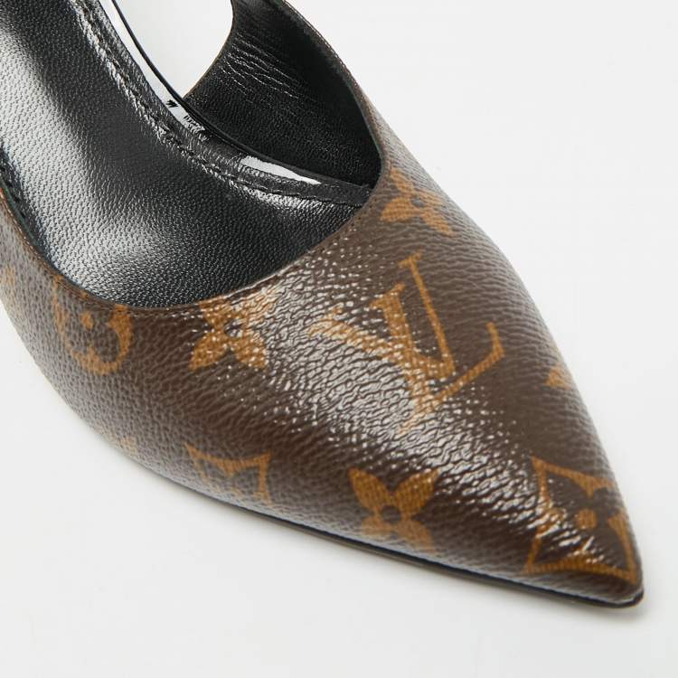Pre Owned Louis Vuitton Chérie Size 38.5 Monogram Canvas Slingback Pumps