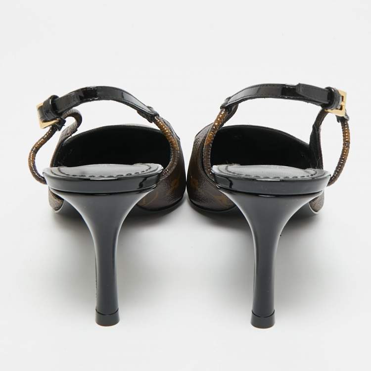 Pre Owned Louis Vuitton Chérie Size 38.5 Monogram Canvas Slingback Pumps
