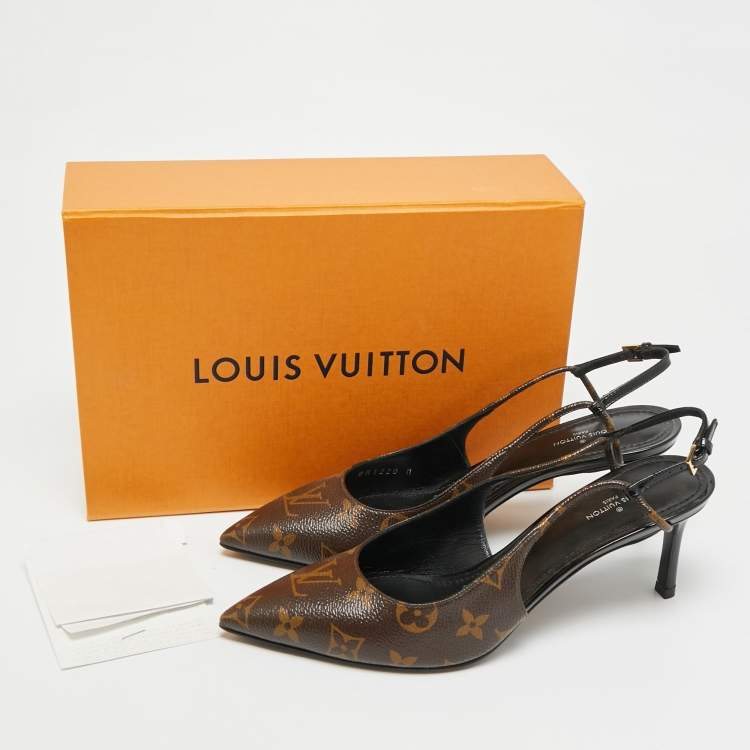 Pre Owned Louis Vuitton Chérie Size 38.5 Monogram Canvas Slingback Pumps