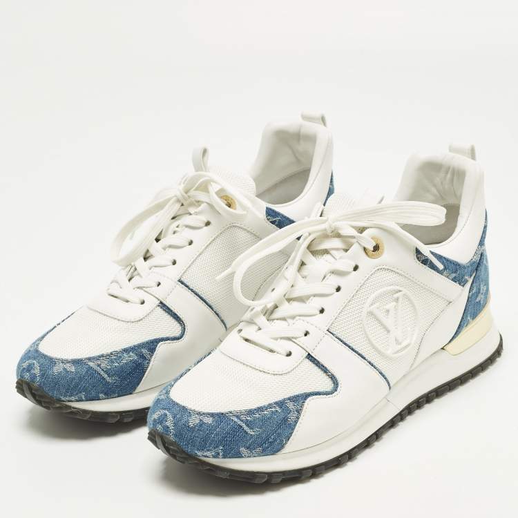 Pre Owned Louis Vuitton Run Away Size 39 White/Blue Mesh and Monogram Denim Low Top Sneakers