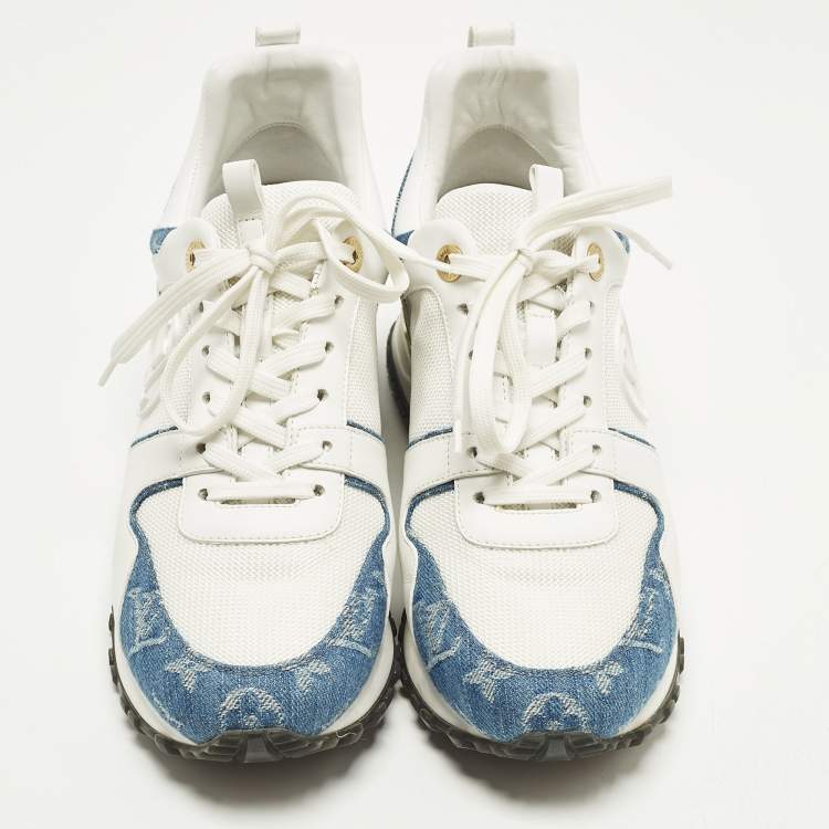 Pre Owned Louis Vuitton Run Away Size 39 White/Blue Mesh and Monogram Denim Low Top Sneakers