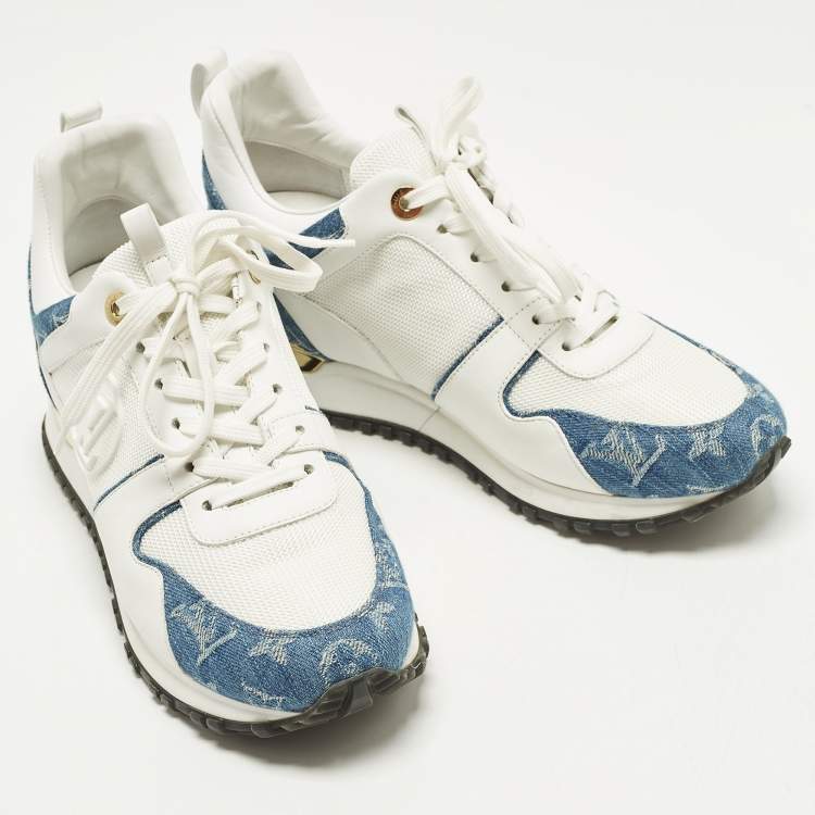 Pre Owned Louis Vuitton Run Away Size 39 White/Blue Mesh and Monogram Denim Low Top Sneakers