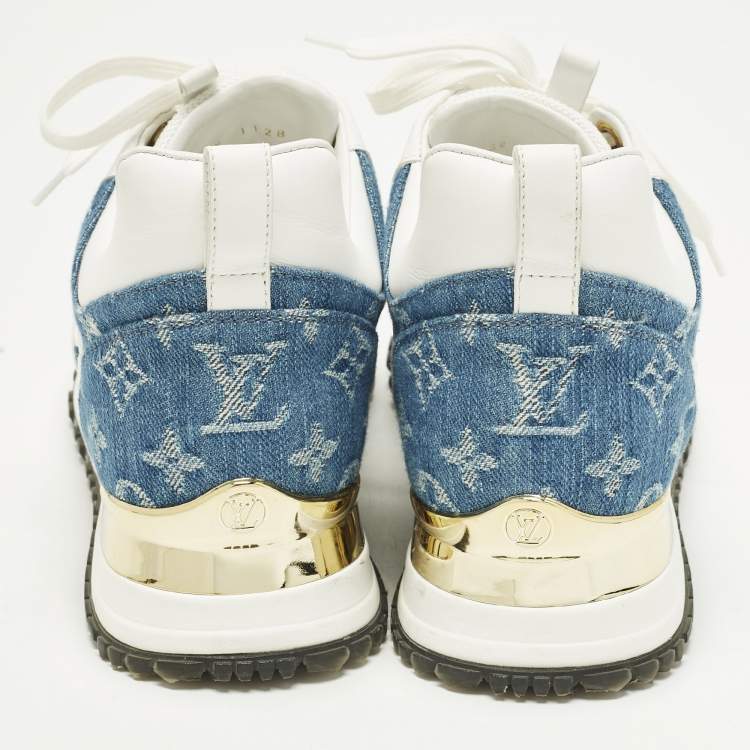 Pre Owned Louis Vuitton Run Away Size 39 White/Blue Mesh and Monogram Denim Low Top Sneakers