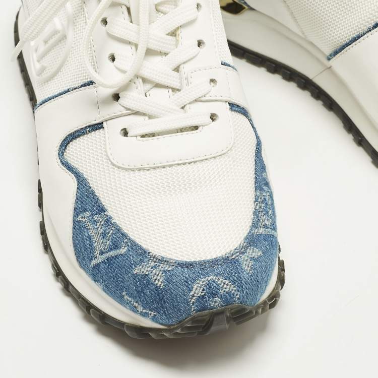 Pre Owned Louis Vuitton Run Away Size 39 White/Blue Mesh and Monogram Denim Low Top Sneakers