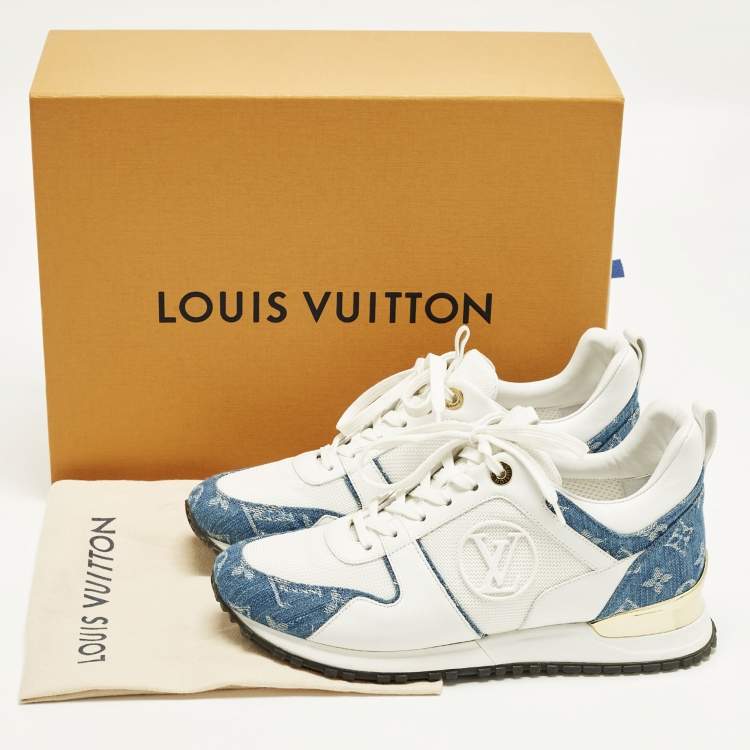 Pre Owned Louis Vuitton Run Away Size 39 White/Blue Mesh and Monogram Denim Low Top Sneakers