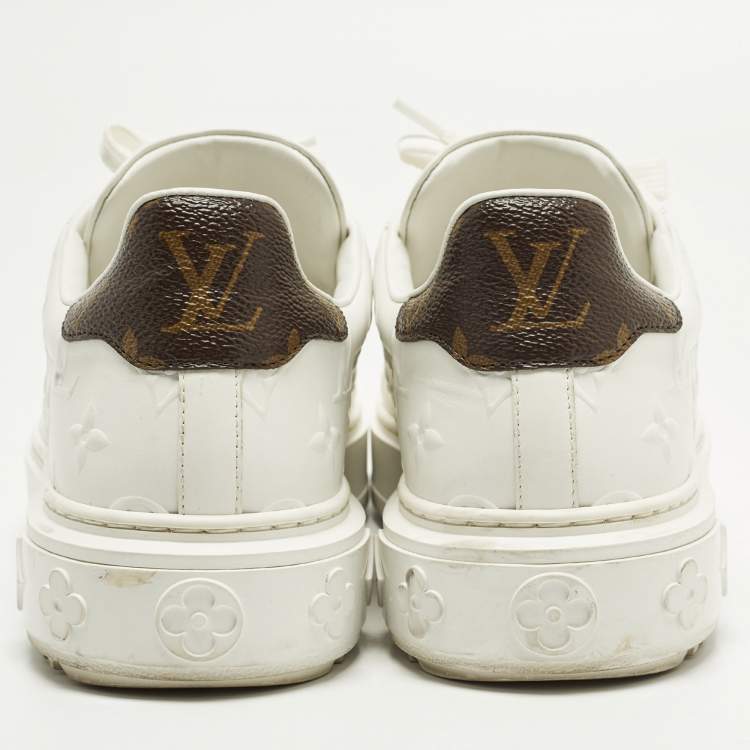 Pre Owned Louis Vuitton Time Out Size 39 White/Brown Monogram Canvas and Leather Low Top Sneakers