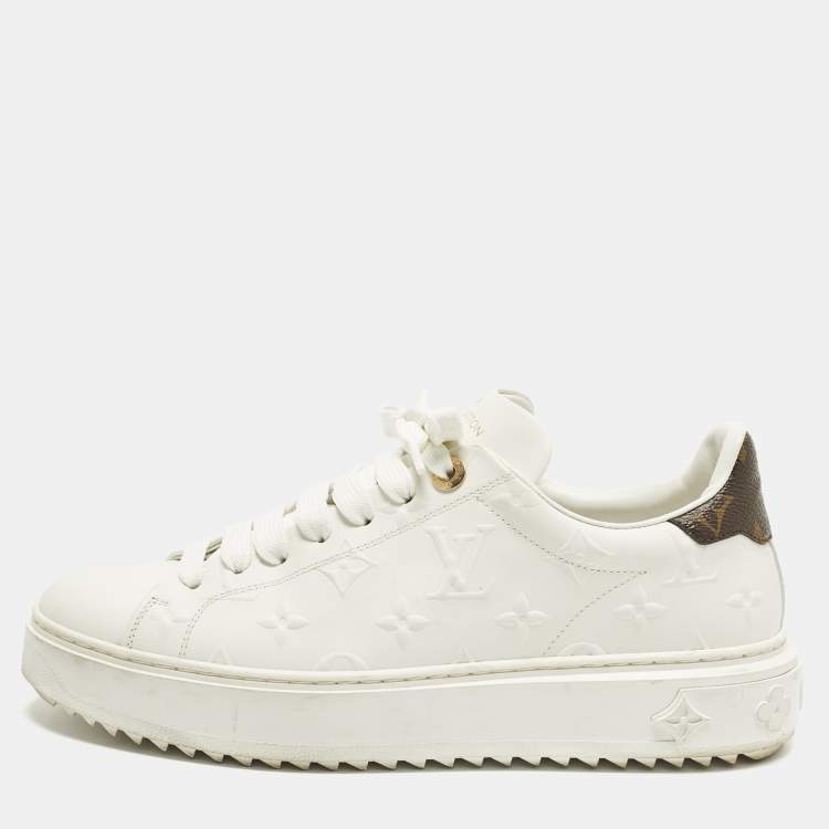 Pre Owned Louis Vuitton Time Out Size 39 White/Brown Monogram Canvas and Leather Low Top Sneakers