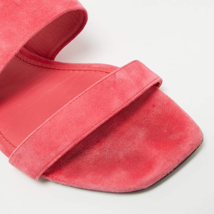 Pre Owned Louis Vuitton Essential V Size 38 Pink Suede Flat Slides