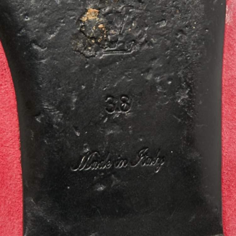 Pre Owned Louis Vuitton Essential V Size 38 Pink Suede Flat Slides