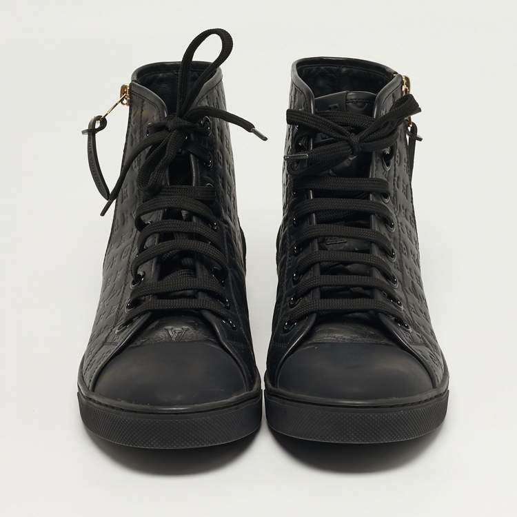 Pre Owned Louis Vuitton Punchy Size 41 Black Monogram Leather High Top Sneakers