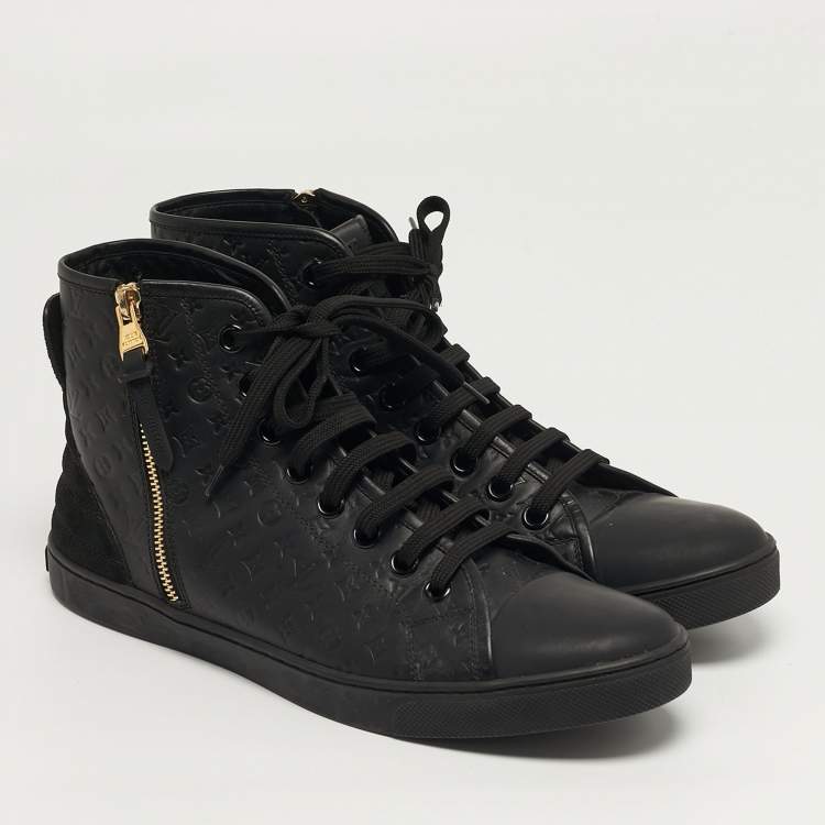 Pre Owned Louis Vuitton Punchy Size 41 Black Monogram Leather High Top Sneakers